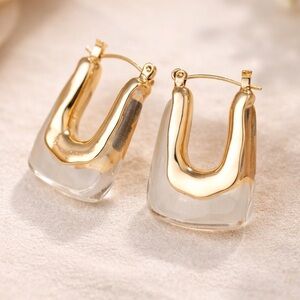 2/$30 🔥 Gold U-Shape Clear Resin Hoop Earrings | Modern Minimal